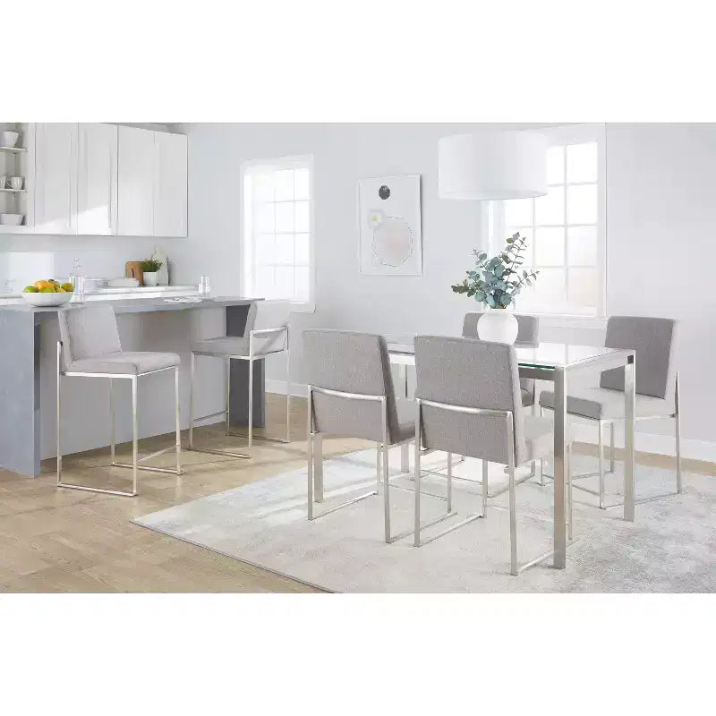LumiSource Set of 3 Fuji High Back Counter Height Barstools Stainless Steel/Gray