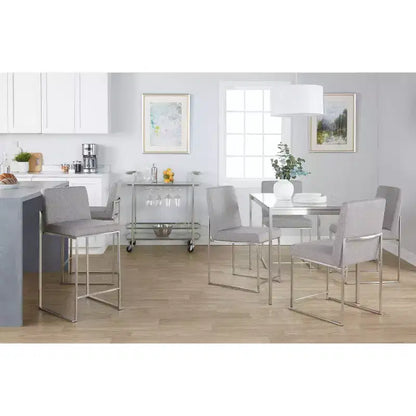 LumiSource Set of 3 Fuji High Back Counter Height Barstools Stainless Steel/Gray