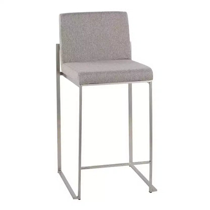 LumiSource Set of 3 Fuji High Back Counter Height Barstools Stainless Steel/Gray