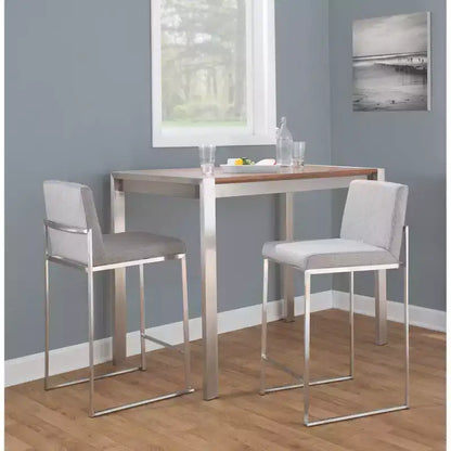 LumiSource Set of 3 Fuji High Back Counter Height Barstools Stainless Steel/Gray