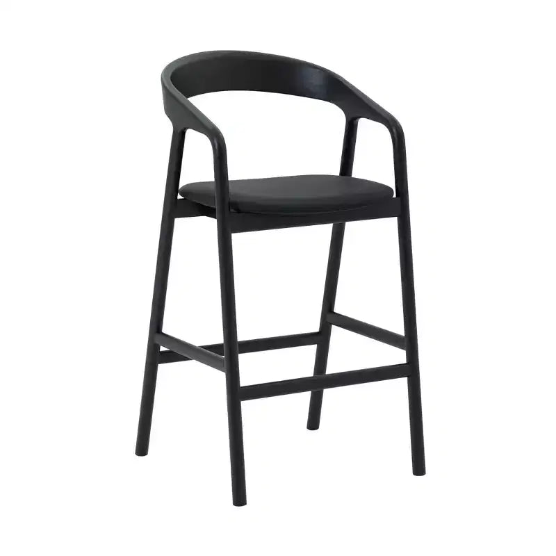 Armen Living Apache Wood and Faux Leather Barstool Black Oak