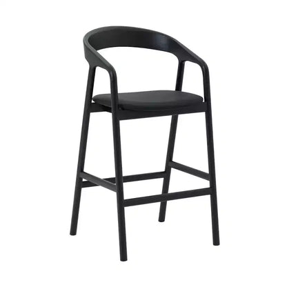Armen Living Apache Wood and Faux Leather Barstool Black Oak