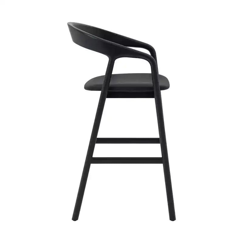 Armen Living Apache Wood and Faux Leather Barstool Black Oak