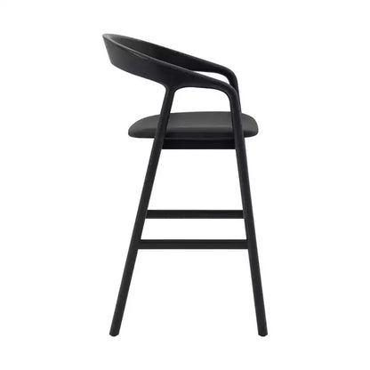 Armen Living Apache Wood and Faux Leather Barstool Black Oak