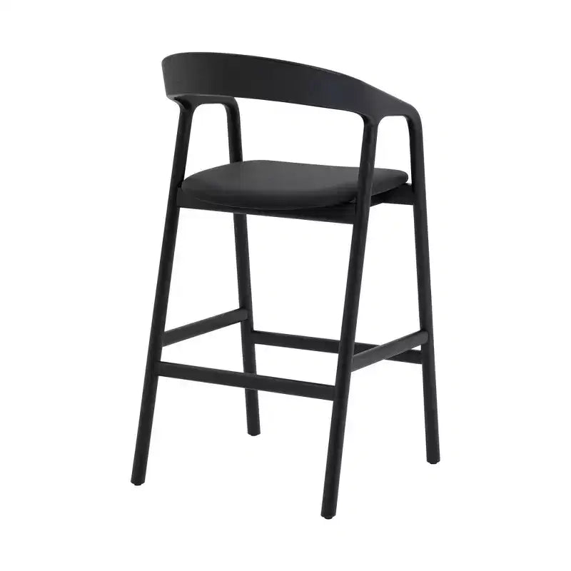 Armen Living Apache Wood and Faux Leather Barstool Black Oak