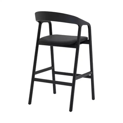 Armen Living Apache Wood and Faux Leather Barstool Black Oak