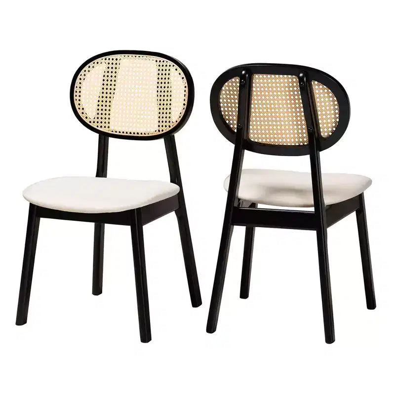Baxton Studio 2pc Darrion Fabric and Wood Dining Chairs Cream/Black/Light Brown: Polyester Upholstery, Rubberwood Frame