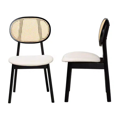 Baxton Studio 2pc Darrion Fabric and Wood Dining Chairs Cream/Black/Light Brown: Polyester Upholstery, Rubberwood Frame