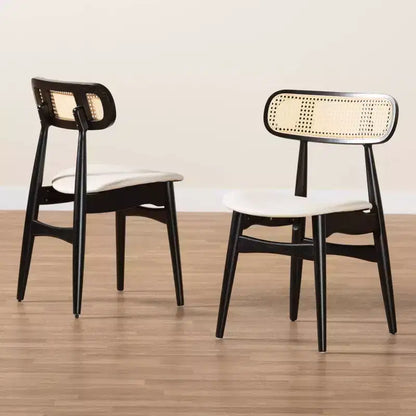 Baxton Studio 2pc Darrion Fabric and Wood Dining Chairs Cream/Black/Light Brown: Polyester Upholstery, Rubberwood Frame