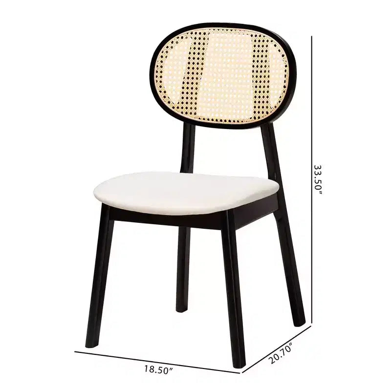 Baxton Studio 2pc Darrion Fabric and Wood Dining Chairs Cream/Black/Light Brown: Polyester Upholstery, Rubberwood Frame