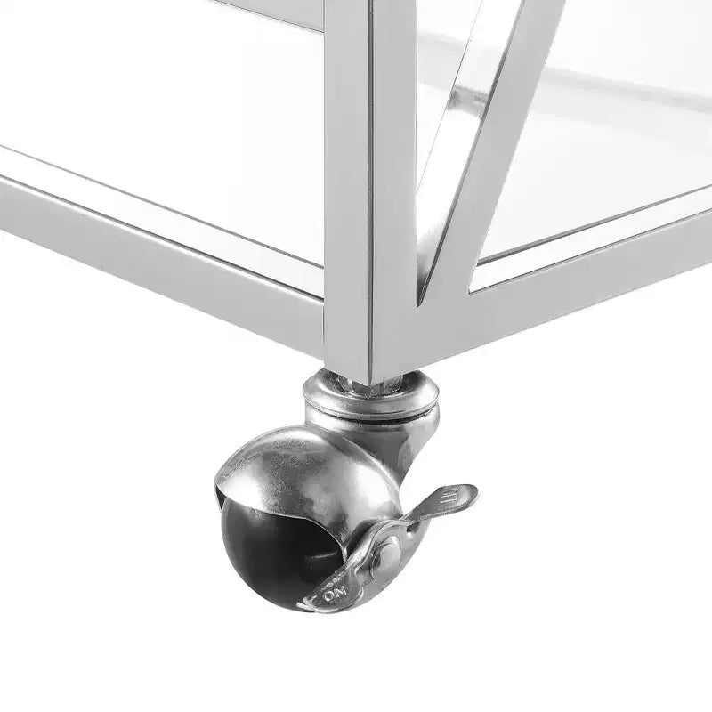 Breighton Home Oxford Chrome Glass Bar Cart with Shelf Glass/Chrome: Contemporary Style, Wheeled, Metal Frame