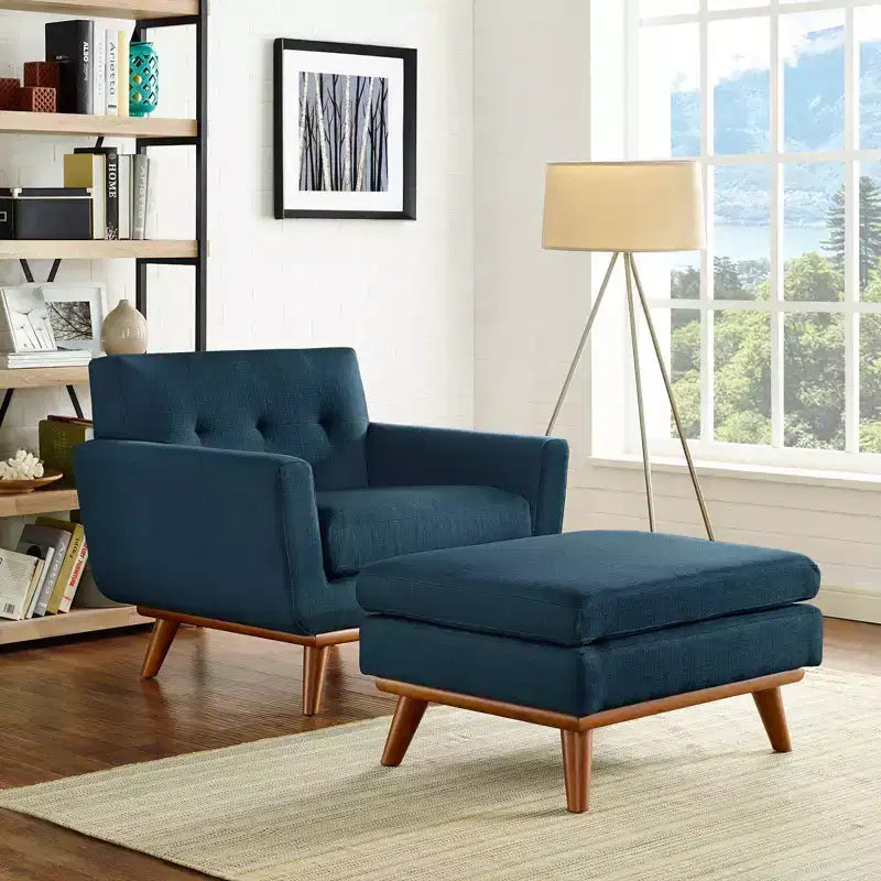 Poltrona e Pouf Engage 2pz Azure - Modway: Comodo Set Seduta Imbottito, Montaggio Senza Attrezzi