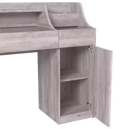 24/7 Shop At Home 49" Peacemeld Tavolo da trucco contemporaneo a 3 cassetti con piano in vetro Coastal White: Toeletta da camera con ampio spazio di archiviazione
