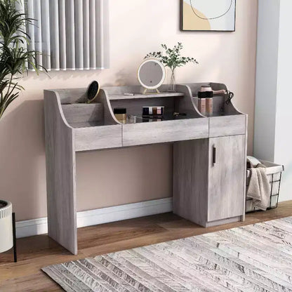 24/7 Shop At Home 49" Peacemeld Tavolo da trucco contemporaneo a 3 cassetti con piano in vetro Coastal White: Toeletta da camera con ampio spazio di archiviazione