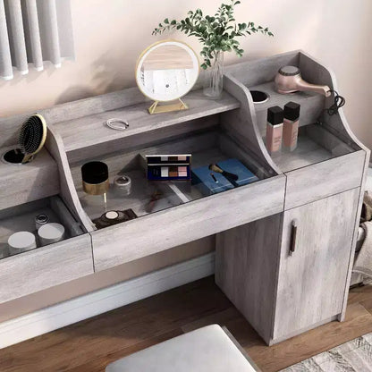 24/7 Shop At Home 49" Peacemeld Tavolo da trucco contemporaneo a 3 cassetti con piano in vetro Coastal White: Toeletta da camera con ampio spazio di archiviazione