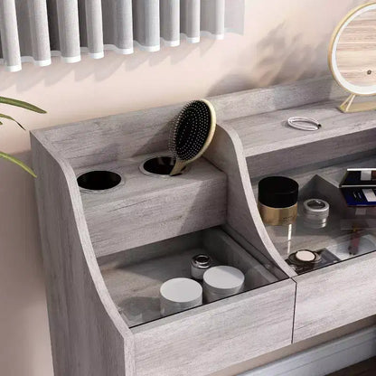 24/7 Shop At Home 49" Peacemeld Tavolo da trucco contemporaneo a 3 cassetti con piano in vetro Coastal White: Toeletta da camera con ampio spazio di archiviazione