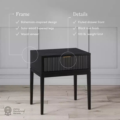 Nathan James Jasper Wood Fluted Nightstand Black