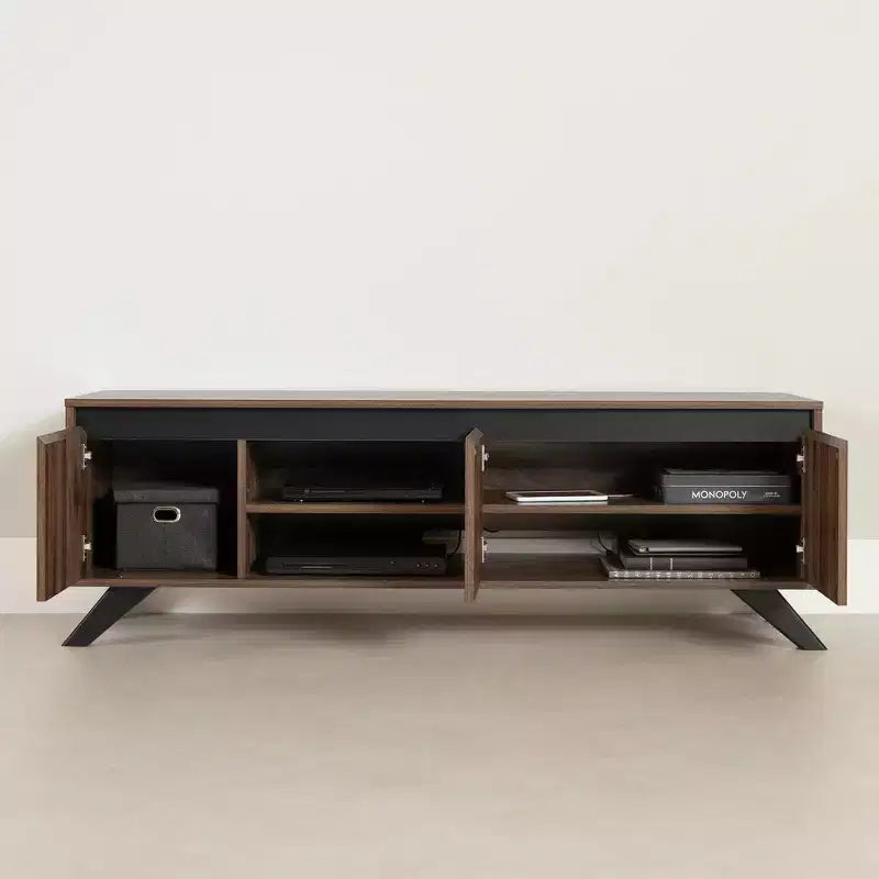 South Shore Flam TV Stand for TVs up to 60" Natural Walnut: Laminated Particle Board Media Console