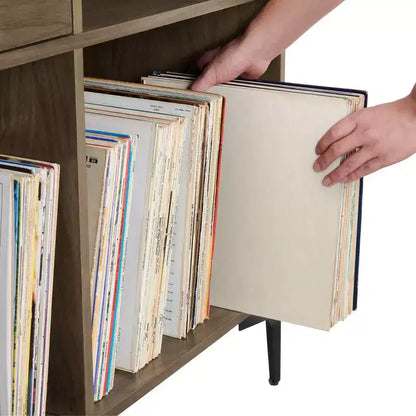 Crosley 40" Sydney Mobile TV Porta Dischi Noce: Porta Vinili, Mobile Multimediale con Ripiani Aperti