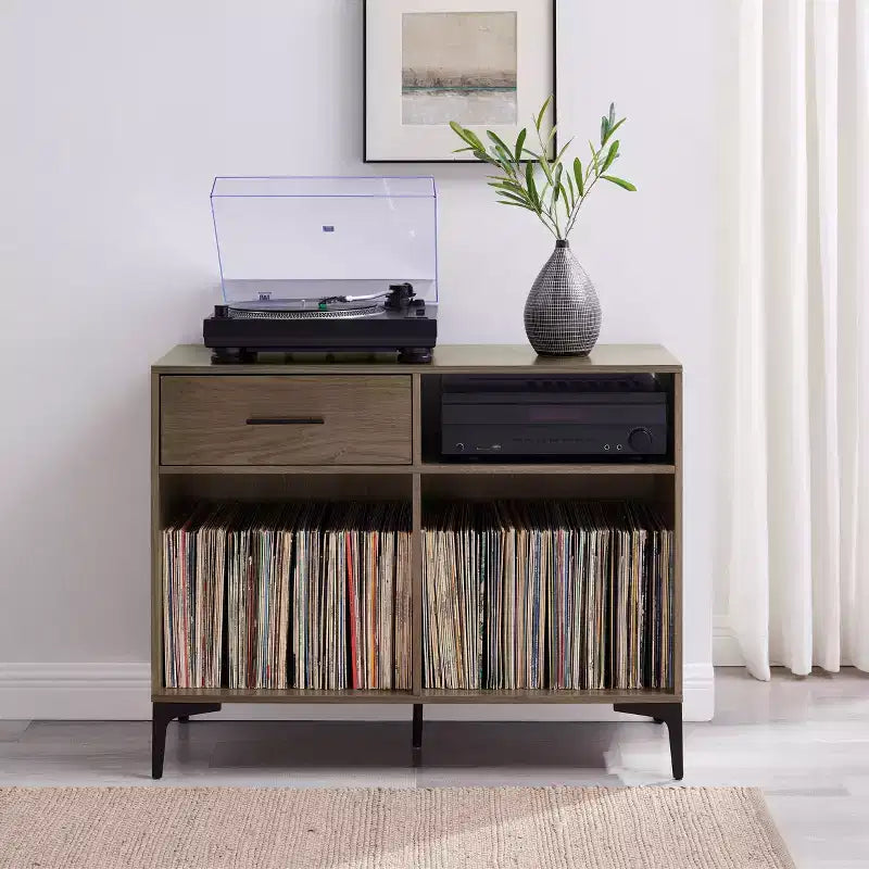 Crosley 40" Sydney Mobile TV Porta Dischi Noce: Porta Vinili, Mobile Multimediale con Ripiani Aperti