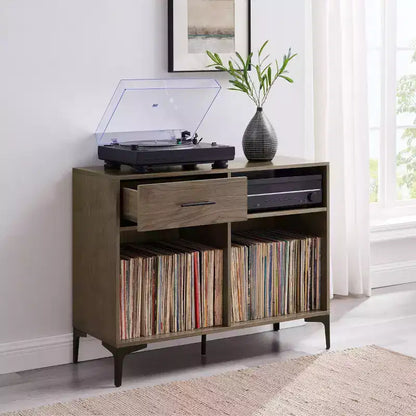 Crosley 40" Sydney Mobile TV Porta Dischi Noce: Porta Vinili, Mobile Multimediale con Ripiani Aperti
