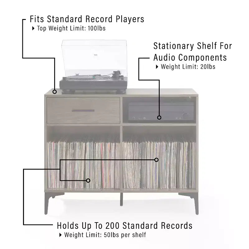 Crosley 40" Sydney Mobile TV Porta Dischi Noce: Porta Vinili, Mobile Multimediale con Ripiani Aperti