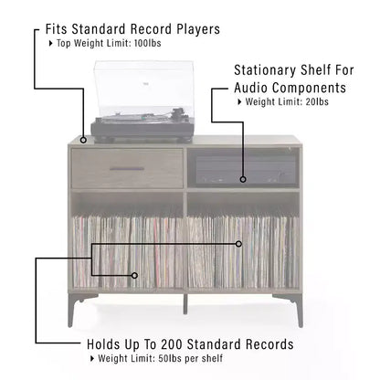 Crosley 40" Sydney Mobile TV Porta Dischi Noce: Porta Vinili, Mobile Multimediale con Ripiani Aperti