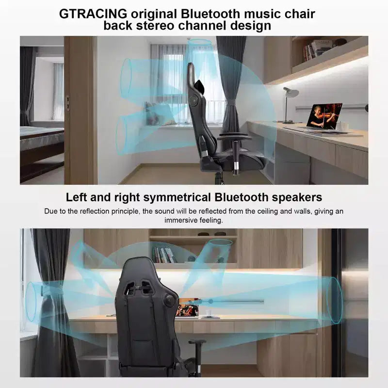 Sedia da gaming GTRACING con altoparlanti Bluetooth, schienale alto, sedia da ufficio in PU, nera
