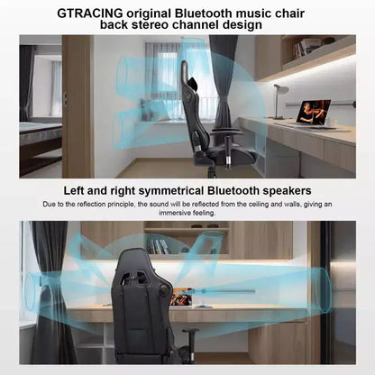 Sedia da gaming GTRACING con altoparlanti Bluetooth, schienale alto, sedia da ufficio in PU, nera