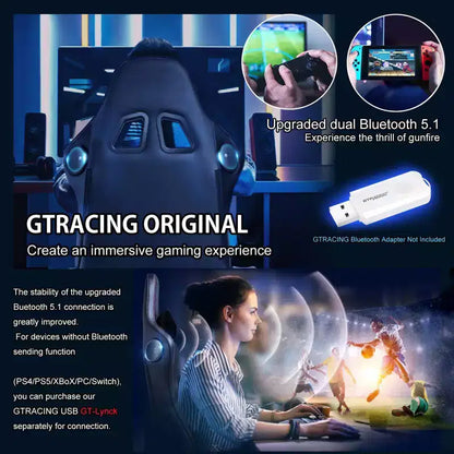 Sedia da gaming GTRACING con altoparlanti Bluetooth, schienale alto, sedia da ufficio in PU, nera