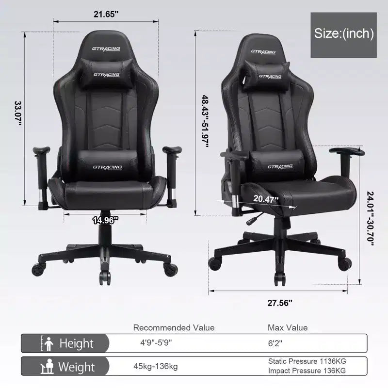 Sedia da gaming GTRACING con altoparlanti Bluetooth, schienale alto, sedia da ufficio in PU, nera