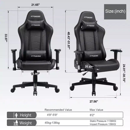 Sedia da gaming GTRACING con altoparlanti Bluetooth, schienale alto, sedia da ufficio in PU, nera