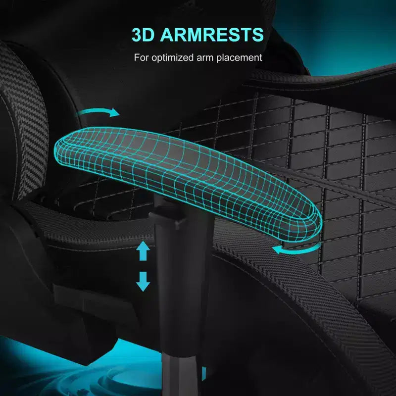 GTPLAYER Gaming Chair with Bluetooth Speakers and Footrest High Back Office Chair Black
