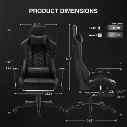 GTPLAYER Gaming Chair with Bluetooth Speakers and Footrest High Back Office Chair Black