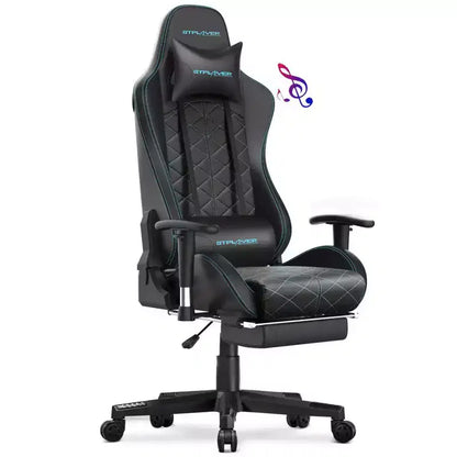 GTPLAYER Gaming Chair with Bluetooth Speakers and Footrest High Back Office Chair Black