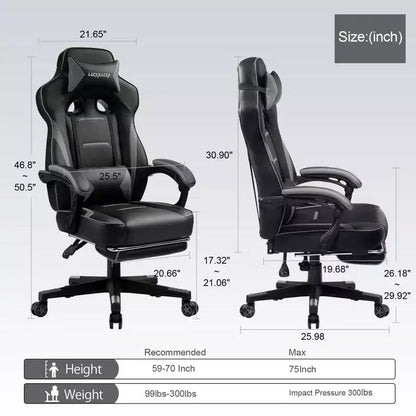 LUCKRACER Sedia da Gaming con Poggiapiedi, Sedia da Ufficio con Schienale Alto per Computer, Grigia