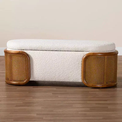Baxton Studio Basira Boucle Fabric Storage Bench: Lift-Top, Oval, Japandi Style