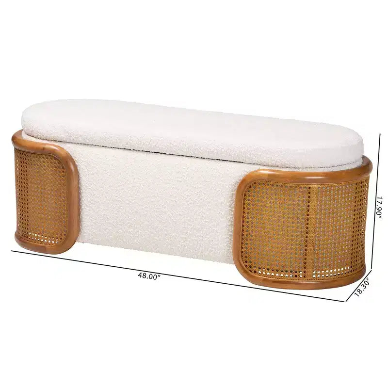 Baxton Studio Basira Boucle Fabric Storage Bench: Lift-Top, Oval, Japandi Style