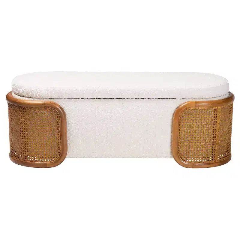 Baxton Studio Basira Boucle Fabric Storage Bench: Lift-Top, Oval, Japandi Style