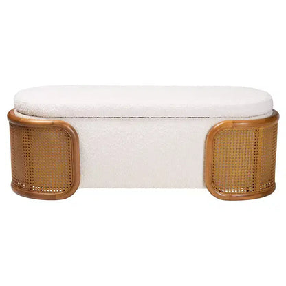 Baxton Studio Basira Boucle Fabric Storage Bench: Lift-Top, Oval, Japandi Style
