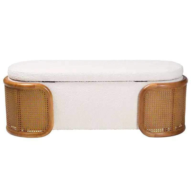 Baxton Studio Basira Boucle Fabric Storage Bench: Lift-Top, Oval, Japandi Style