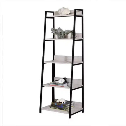 Acme Furniture 67" Wendral Bookshelf with 5 Open Compartment Natural/Black: Metal Frame, Ladder Style, Storage Display