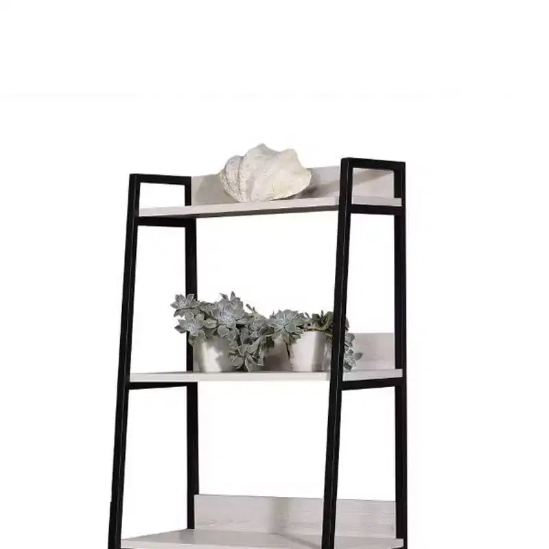Acme Furniture 67" Wendral Bookshelf with 5 Open Compartment Natural/Black: Metal Frame, Ladder Style, Storage Display