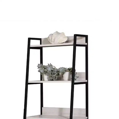 Acme Furniture 67" Wendral Bookshelf with 5 Open Compartment Natural/Black: Metal Frame, Ladder Style, Storage Display