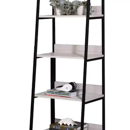 Acme Furniture 67" Wendral Bookshelf with 5 Open Compartment Natural/Black: Metal Frame, Ladder Style, Storage Display