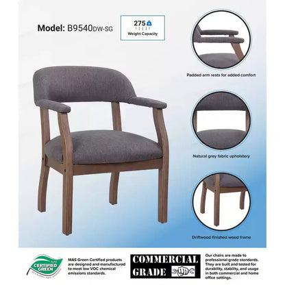 Boss Office Products Sedia da Capitano Moderna Grigio Ardesia: Sedia da Scrivania Imbottita, Struttura in Legno, Rivetti Decorativi