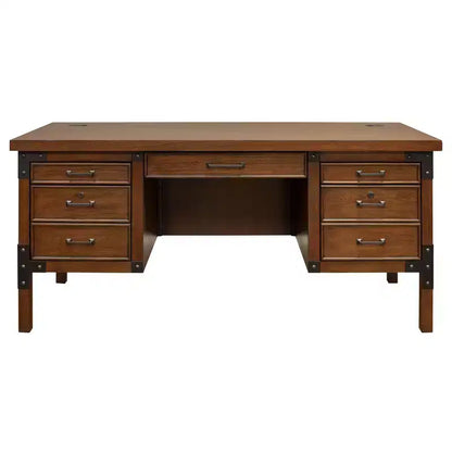 Martin Furniture Addison Half Pedestal Desk Auburn : Sturdy Office Furniture with File Storage, No Assembly Required