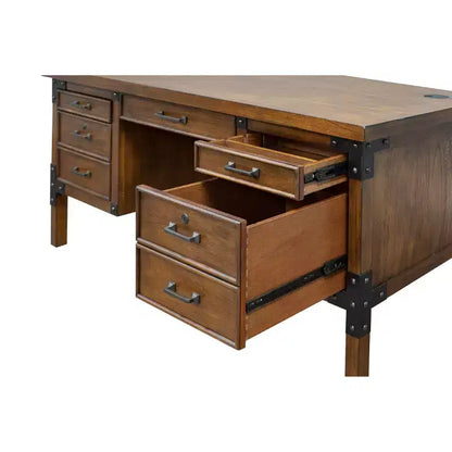 Martin Furniture Scrivania Addison a mezza colonna, Auburn: Robusti mobili per ufficio con archivio, nessun assemblaggio richiesto