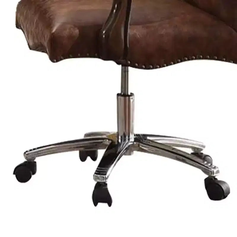 27" Versailles Active Sitting Chair Two Tone Light Brown PU and Cherry Oak - Acme Furniture: Faux Leather, Metal Frame, No Tools Assembly