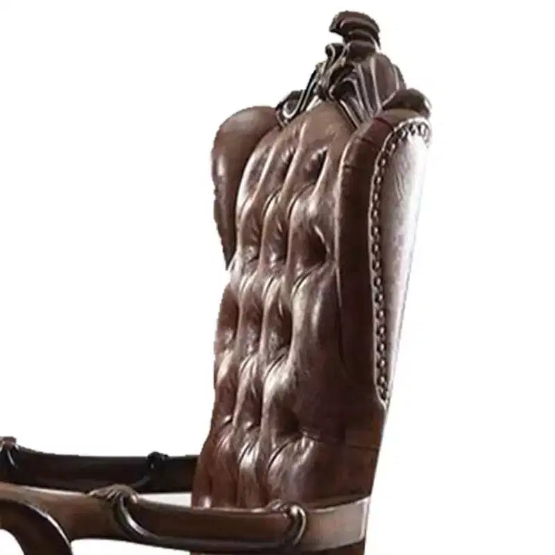 27" Versailles Active Sitting Chair Two Tone Light Brown PU and Cherry Oak - Acme Furniture: Faux Leather, Metal Frame, No Tools Assembly